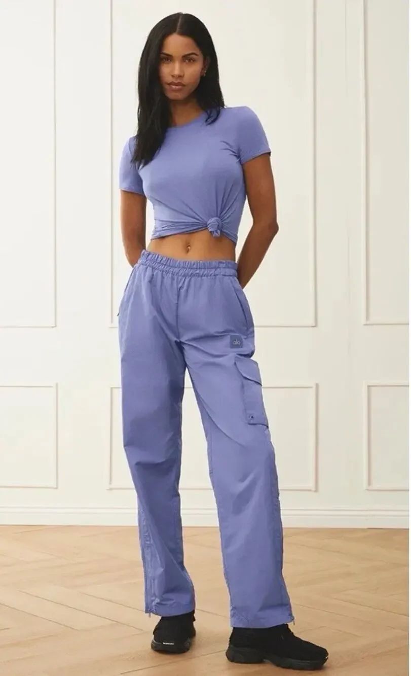Alo Yoga Wide Leg City Cargo Pant XS Infinity Blue Zip Hem Pants